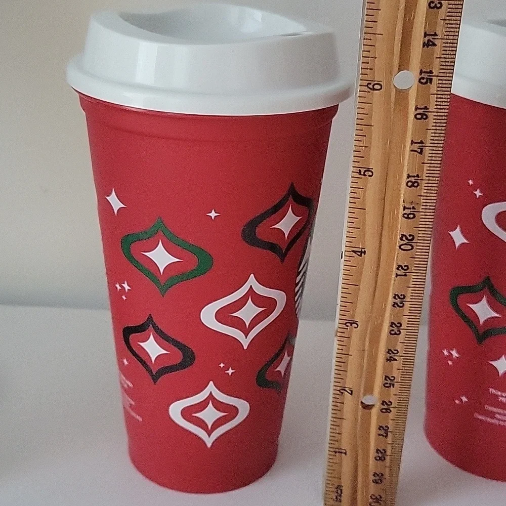 3/$8 Starbucks 16 Oz Red Holiday Themed Plastic Cups